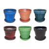7" Glazed Floral Pot Set. S/2, 6 sets