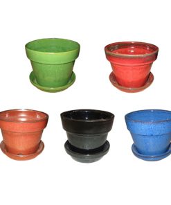 8" Glazed Floral Pot.  5 pieces